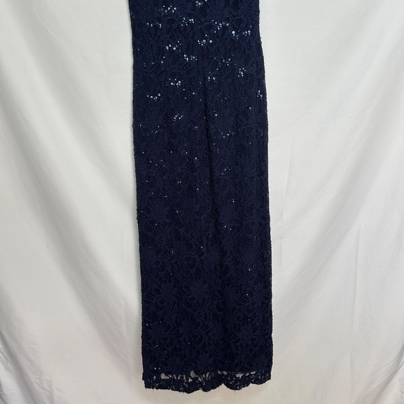 Lauren Ralph Lauren Evening Full Length Navy Blue‎ Lace and Beaded Dress - Picture 7 of 9